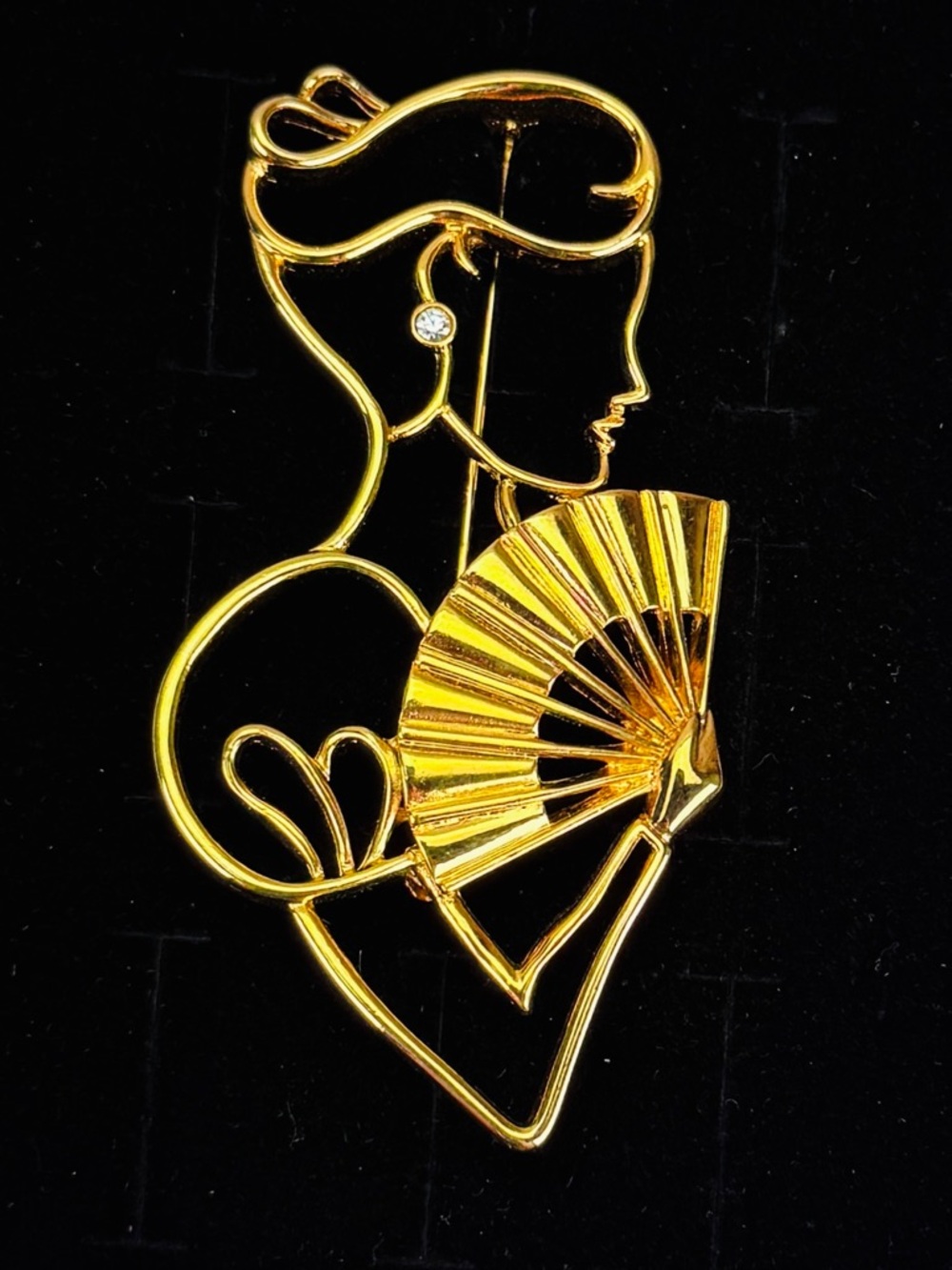 Elegant Goldtone Fan Lady Outline Brooch